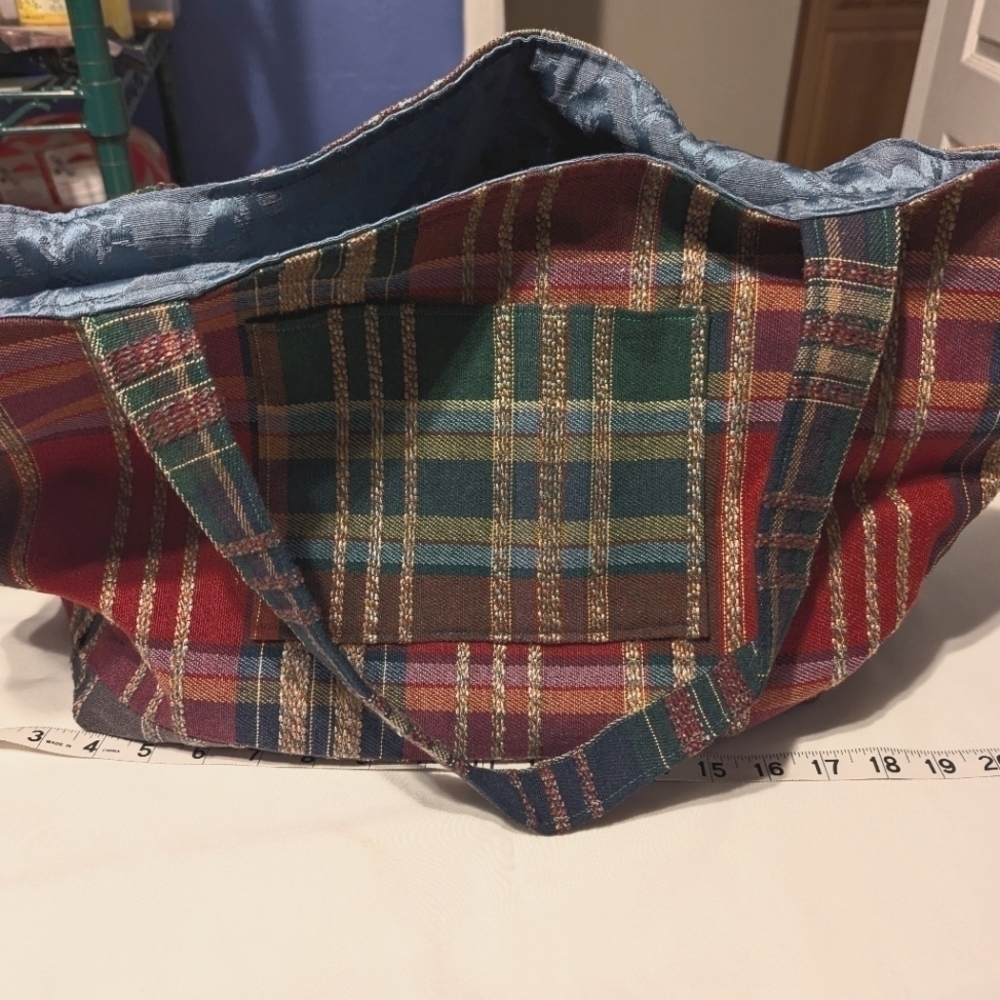 Plaid Tote with 2 outside pockets
